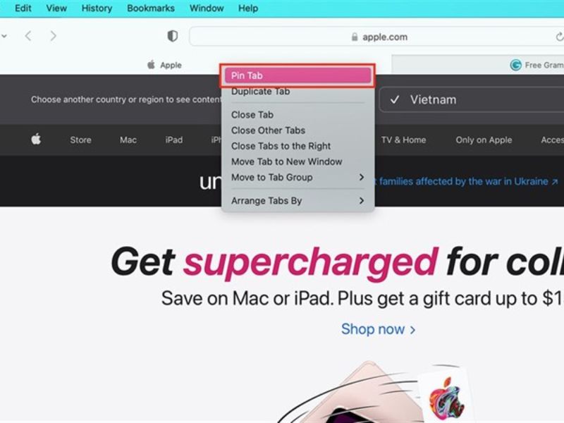 Cách ghim trang web trên Safari (MacBook)