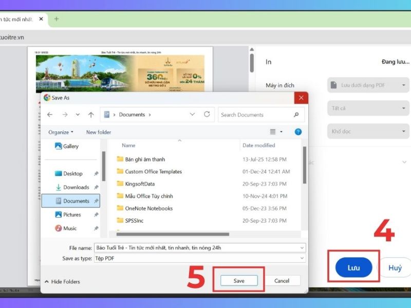 Cách in toàn bộ trang web bằng Save to PDF