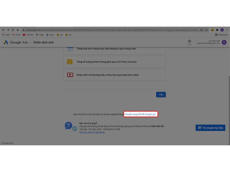 Kéo cuối trang và chọn “Chuyển sang chế độ chuyên gia”